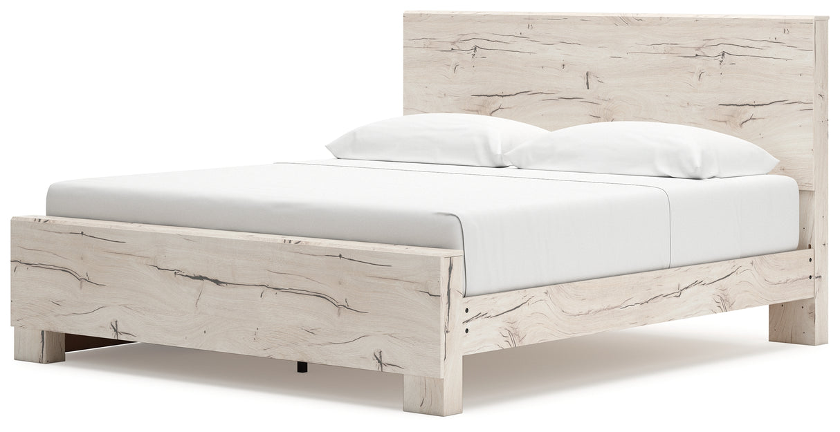 Lawroy King Panel Bed with Mirrored Dresser in Light Natural - PKG020185