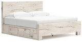 Lawroy King Panel Bed with Mirrored Dresser in Light Natural - PKG020185