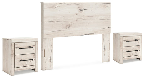 Lawroy King Panel Headboard with 2 Nightstands in Light Natural from Ashley - Luna Furniture