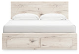 Lawroy King Panel Storage Bed with Mirrored Dresser and Nightstand in Light Natural from Ashley - Luna Furniture