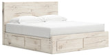 Lawroy King Panel Storage Bed with Mirrored Dresser and Nightstand in Light Natural from Ashley - Luna Furniture