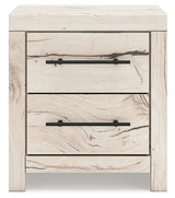 Lawroy King Panel Storage Bed with Mirrored Dresser and Nightstand in Light Natural from Ashley - Luna Furniture