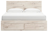 Lawroy King Panel Storage Bed with Mirrored Dresser and Nightstand in Light Natural from Ashley - Luna Furniture