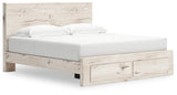 Lawroy King Panel Storage Bed with Mirrored Dresser in Light Natural from Ashley - Luna Furniture