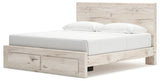 Lawroy King Panel Storage Bed with Mirrored Dresser in Light Natural - PKG020176