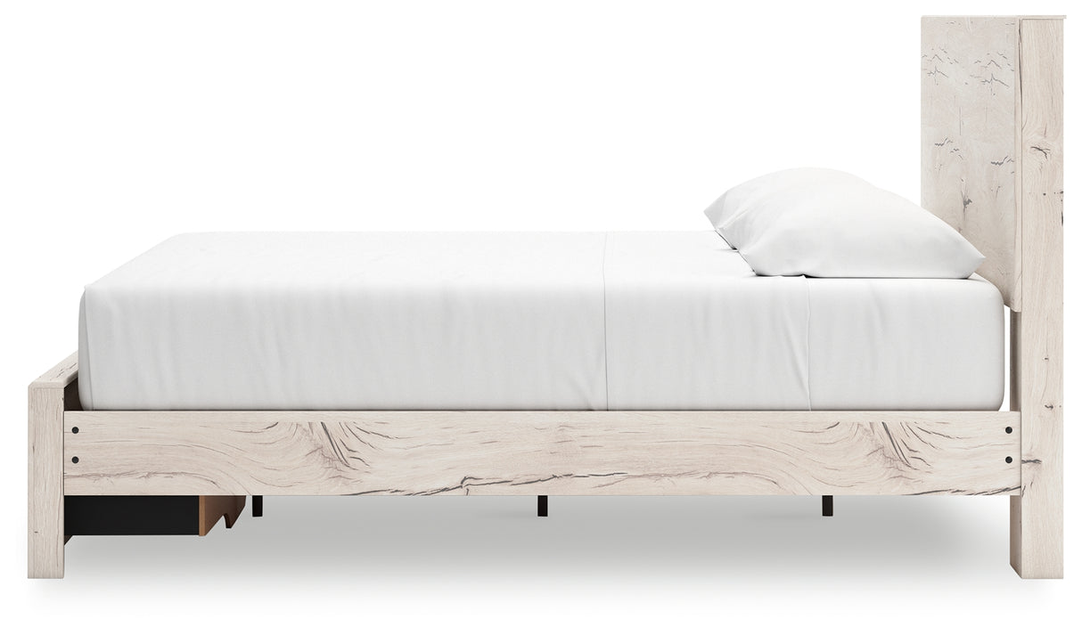 Lawroy King Panel Storage Bed with Mirrored Dresser in Light Natural from Ashley - Luna Furniture