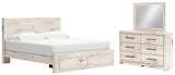 Lawroy King Panel Storage Bed with Mirrored Dresser in Light Natural - PKG020176