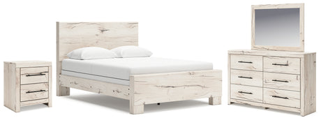 Lawroy Queen Panel Bed with Mirrored Dresser and Nightstand in Light Natural from Ashley - Luna Furniture