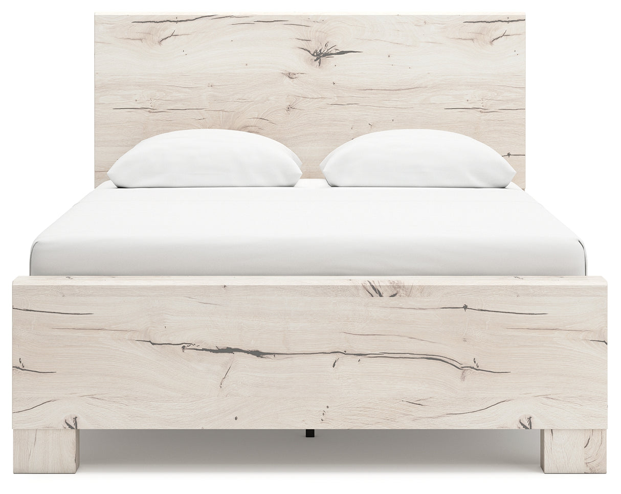 Lawroy Queen Panel Bed with Mirrored Dresser in Light Natural from Ashley - Luna Furniture