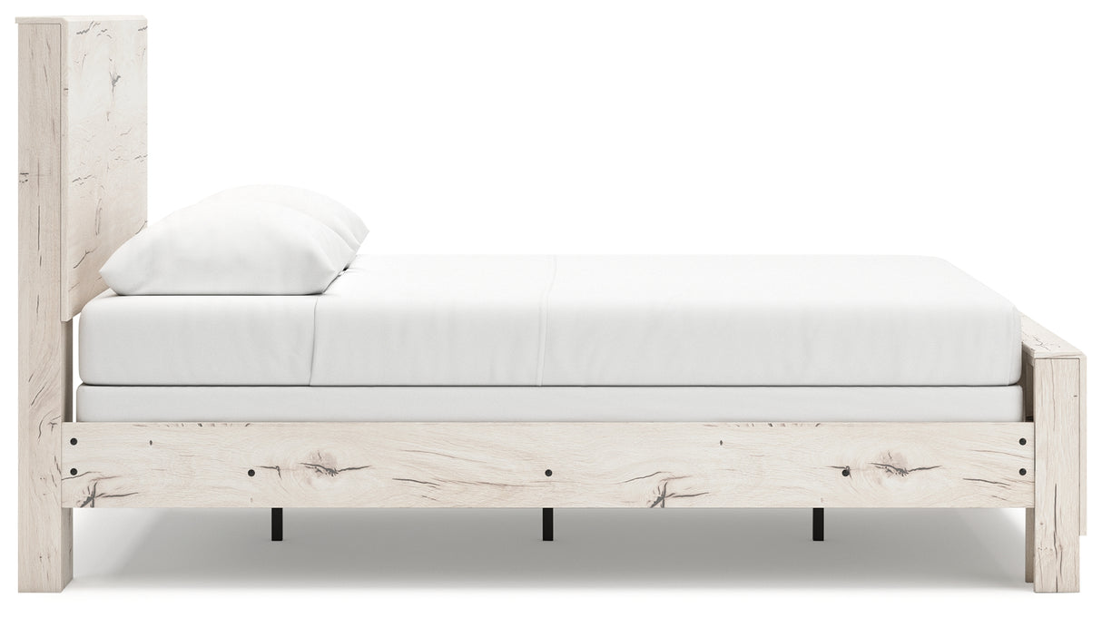 Lawroy Queen Panel Bed with Mirrored Dresser in Light Natural from Ashley - Luna Furniture