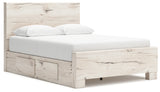 Lawroy Queen Panel Bed with Mirrored Dresser in Light Natural - PKG020140