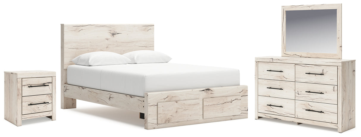 Lawroy Queen Panel Storage Bed with Mirrored Dresser and Nightstand in Light Natural from Ashley - Luna Furniture