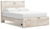 Lawroy Queen Panel Storage Bed with Mirrored Dresser and Nightstand in Light Natural from Ashley - Luna Furniture