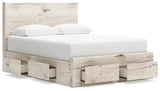 Lawroy Queen Panel Storage Bed with Mirrored Dresser and Nightstand in Light Natural from Ashley - Luna Furniture