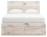 Lawroy Queen Panel Storage Bed with Mirrored Dresser and Nightstand in Light Natural from Ashley - Luna Furniture