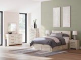 Lawroy Queen Panel Storage Bed with Mirrored Dresser in Light Natural - PKG020158