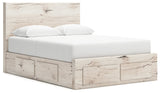 Lawroy Queen Panel Storage Bed with Mirrored Dresser in Light Natural - PKG020158