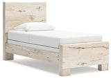 Lawroy Twin Panel Bed with Mirrored Dresser in Light Natural from Ashley - Luna Furniture