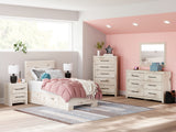 Lawroy Twin Panel Bed with Mirrored Dresser in Light Natural - PKG020239