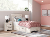 Lawroy Twin Panel Bed with Mirrored Dresser in Light Natural - PKG020239