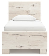 Lawroy Twin Panel Bed with Mirrored Dresser in Light Natural - PKG020239