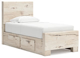 Lawroy Twin Panel Bed with Mirrored Dresser in Light Natural - PKG020239