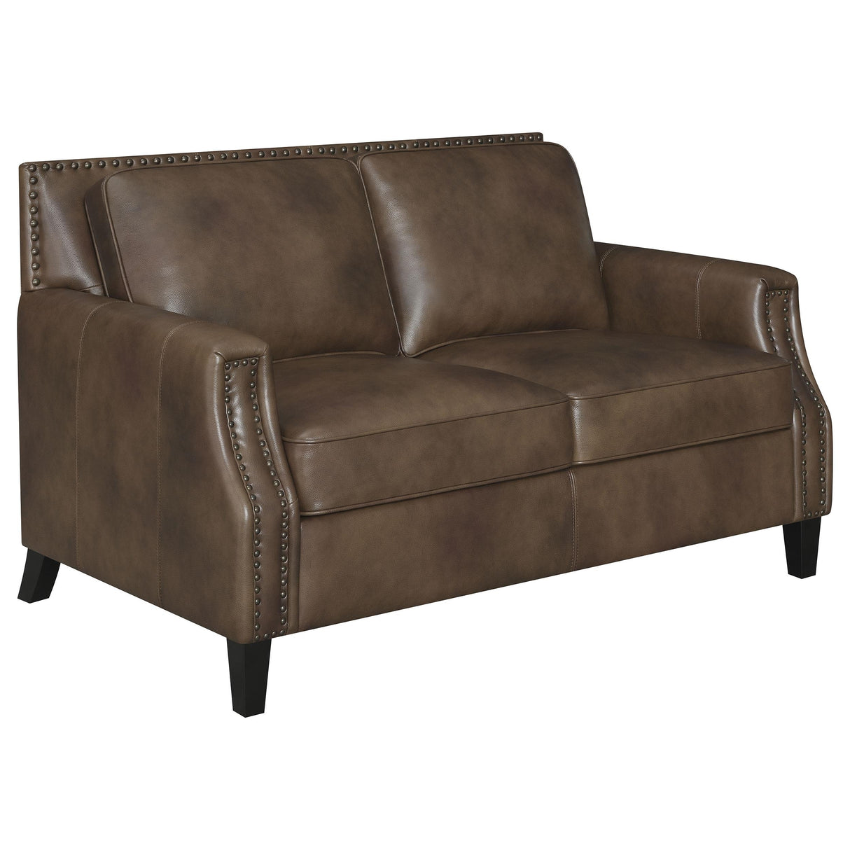 Leaton Upholstered Recessed Arms Loveseat Brown Sugar from Coaster - Luna Furniture