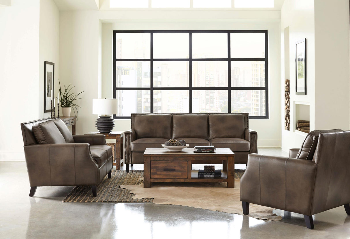 Leaton Upholstered Recessed Arms Loveseat Brown Sugar from Coaster - Luna Furniture