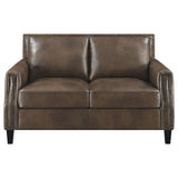 Leaton Upholstered Recessed Arms Loveseat Brown Sugar from Coaster - Luna Furniture