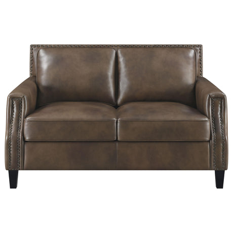 Leaton Upholstered Recessed Arms Loveseat Brown Sugar from Coaster - Luna Furniture