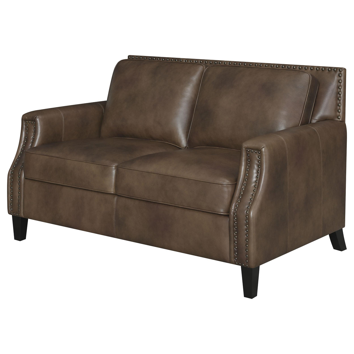 Leaton Upholstered Recessed Arms Loveseat Brown Sugar from Coaster - Luna Furniture