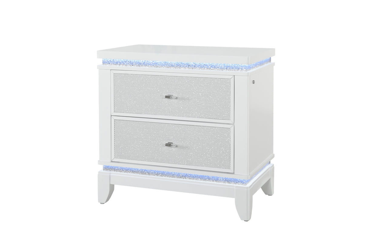 Alina White Nightstand With LED from Global USA - Luna Furniture