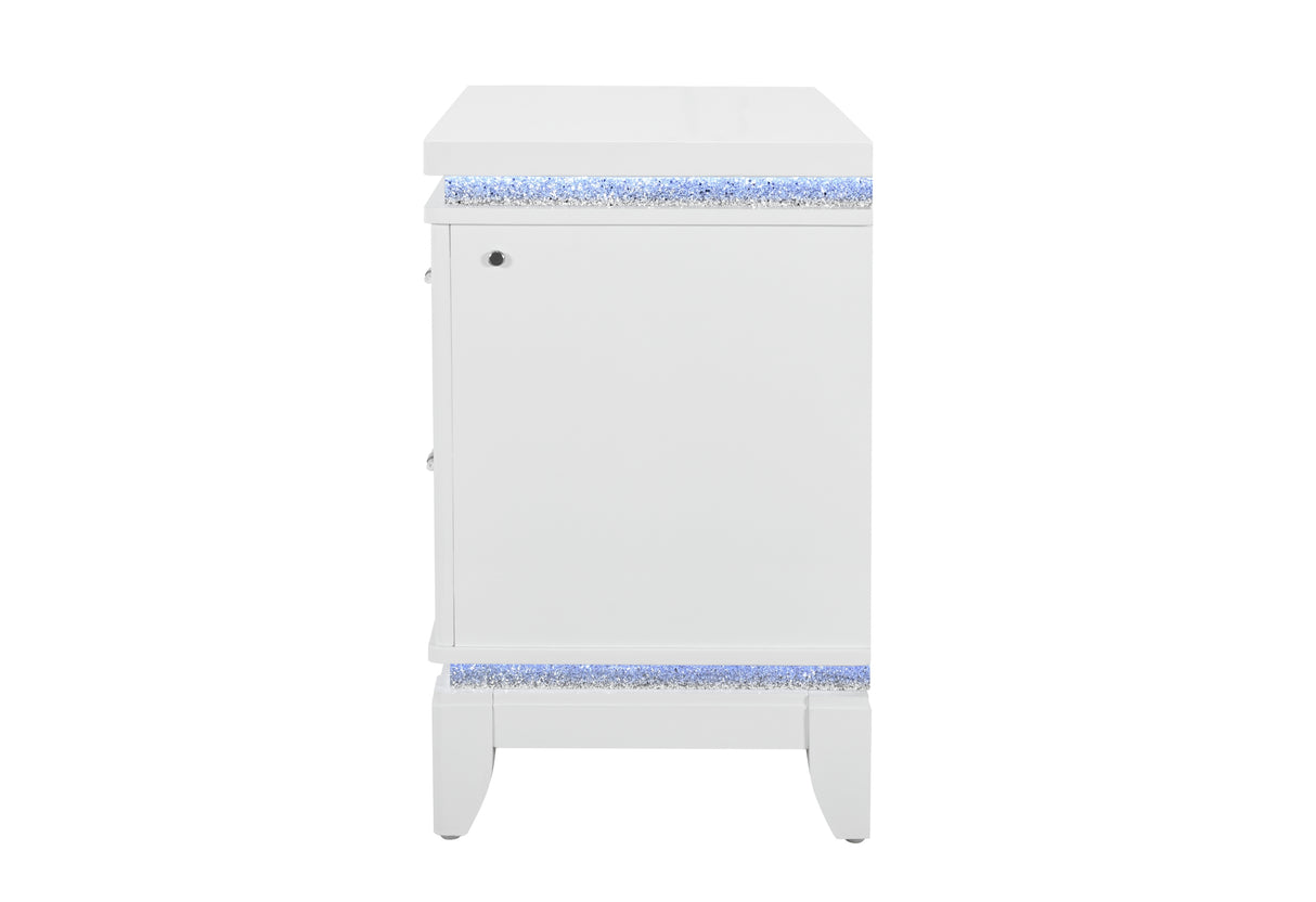 Alina White Nightstand With LED from Global USA - Luna Furniture