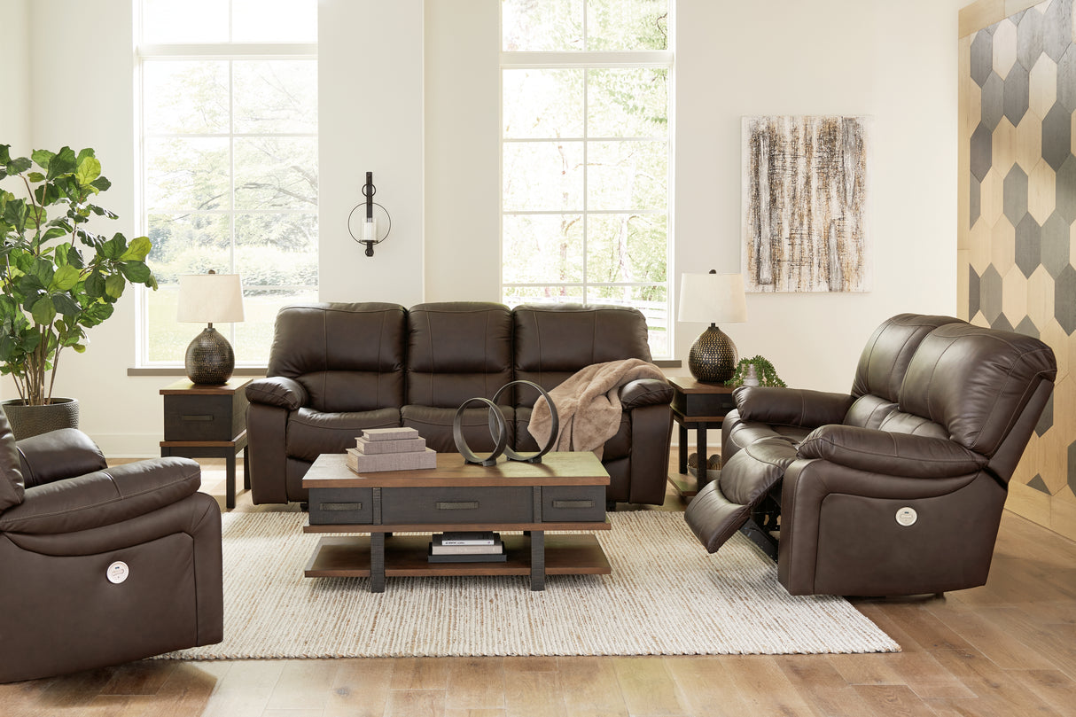 Leesworth Sofa, Loveseat and Recliner in Dark Brown - PKG015116