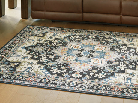 Leningston Black/Cream/Blue Washable Large Rug from Ashley - Luna Furniture