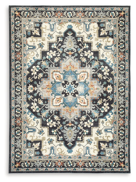 Leningston Black/Cream/Blue Washable Large Rug from Ashley - Luna Furniture