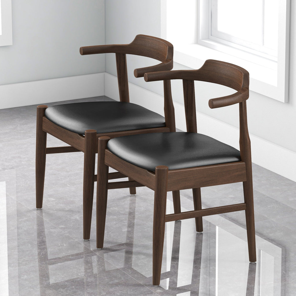 Leon Mid-Century Modern Leather Dining Chair (Set of 2) - DCH00603702