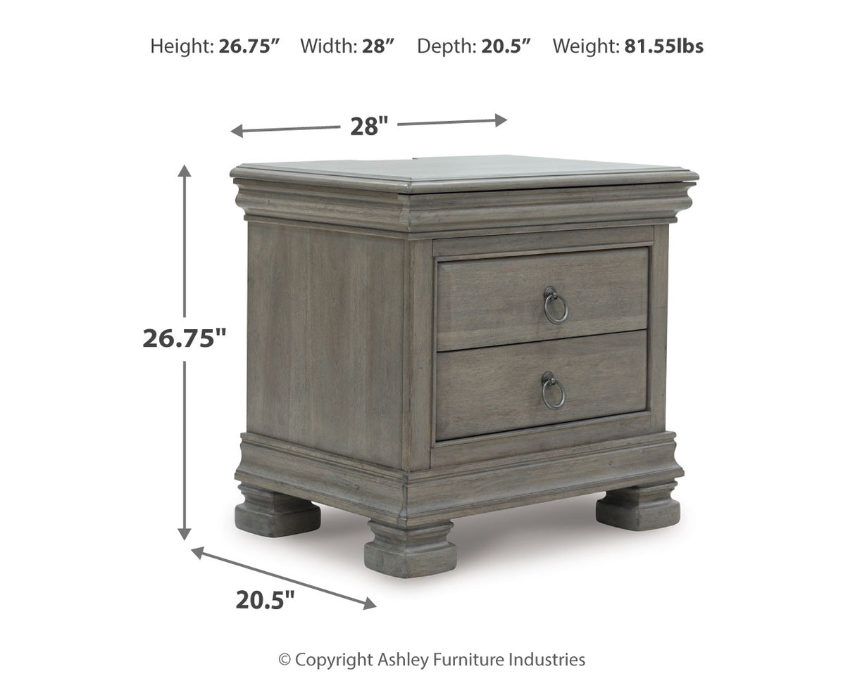 Lexorne California King Sleigh Bed with Mirrored Dresser and 2 Nightstands in Gray - PKG015693