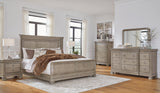 Lexorne California King Sleigh Bed with Mirrored Dresser, Chest and 2 Nightstands in Gray - PKG015694