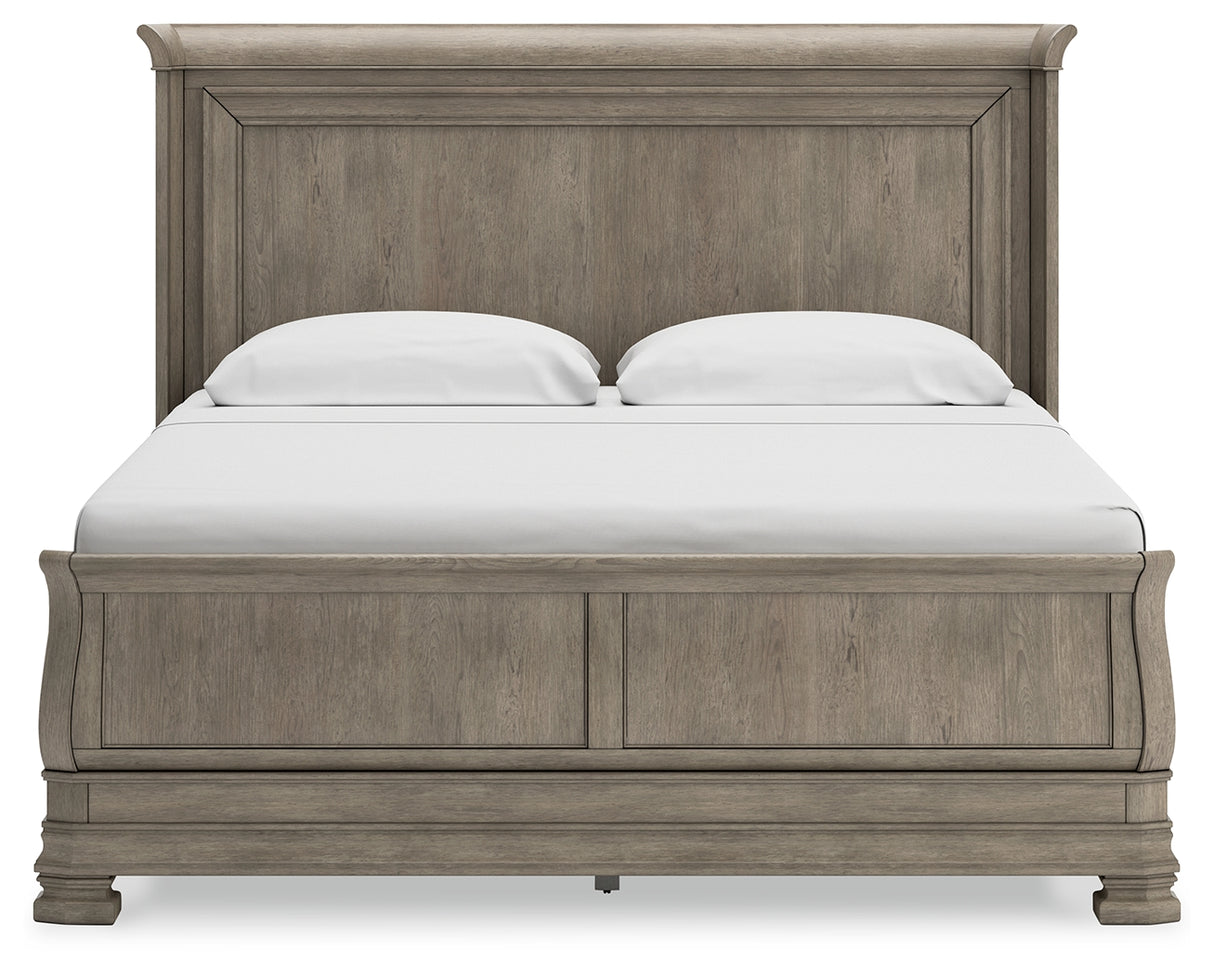 Lexorne King Sleigh Bed with Mirrored Dresser and 2 Nightstands in Gray - PKG015687