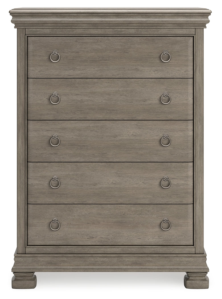 Lexorne King Sleigh Bed with Mirrored Dresser and Chest in Gray from Ashley - Luna Furniture