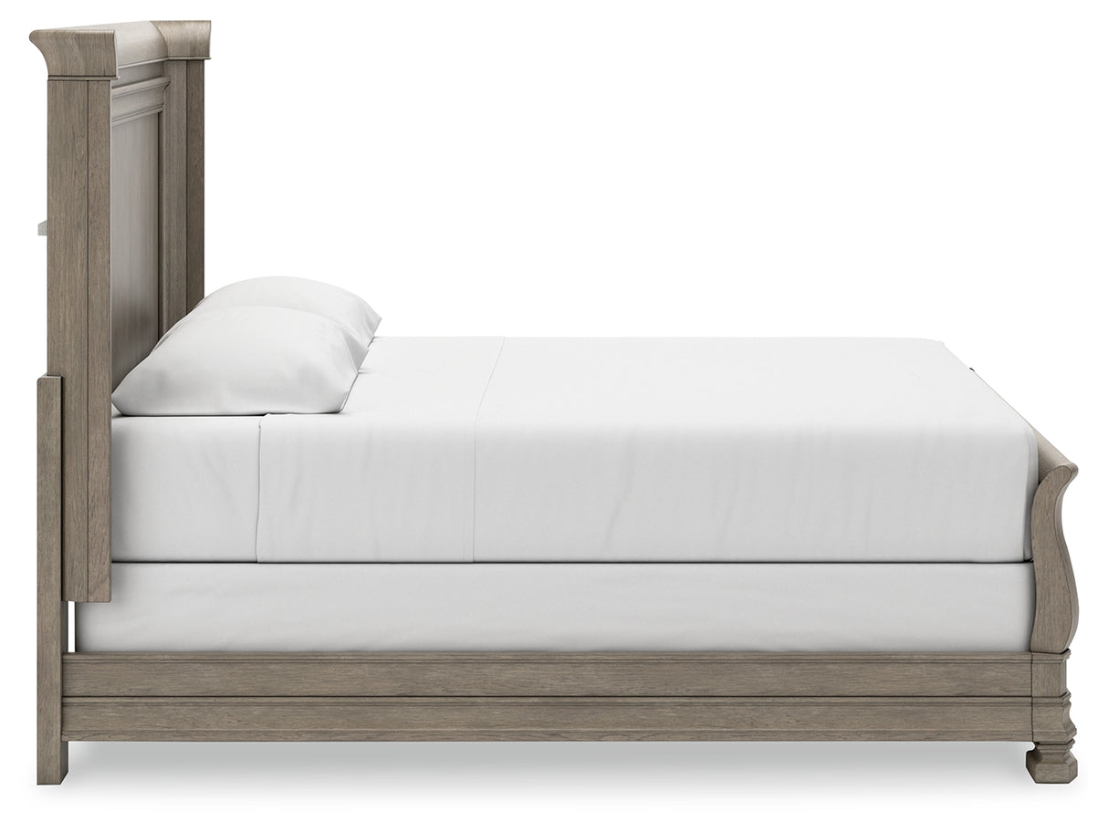 Lexorne King Sleigh Bed with Mirrored Dresser and Chest in Gray from Ashley - Luna Furniture