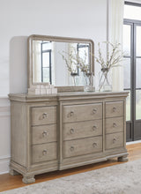 Lexorne King Sleigh Bed with Mirrored Dresser and Chest in Gray from Ashley - Luna Furniture