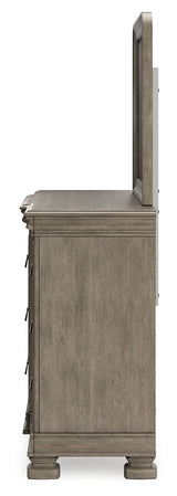 Lexorne King Sleigh Bed with Mirrored Dresser and Chest in Gray from Ashley - Luna Furniture