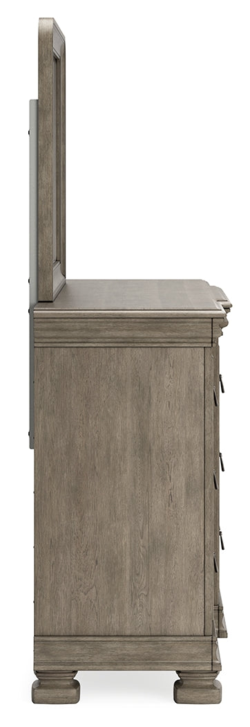 Lexorne King Sleigh Bed with Mirrored Dresser and Chest in Gray from Ashley - Luna Furniture