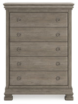 Lexorne King Sleigh Bed with Mirrored Dresser, Chest and 2 Nightstands in Gray - PKG015688