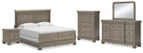 Lexorne King Sleigh Bed with Mirrored Dresser, Chest and Nightstand in Gray - PKG015691