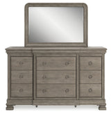 Lexorne King Sleigh Bed with Mirrored Dresser, Chest and Nightstand in Gray - PKG015691