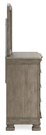 Lexorne King Sleigh Bed with Mirrored Dresser in Gray from Ashley - Luna Furniture