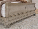 Lexorne Queen Sleigh Bed with Mirrored Dresser and Chest in Gray - PKG015684